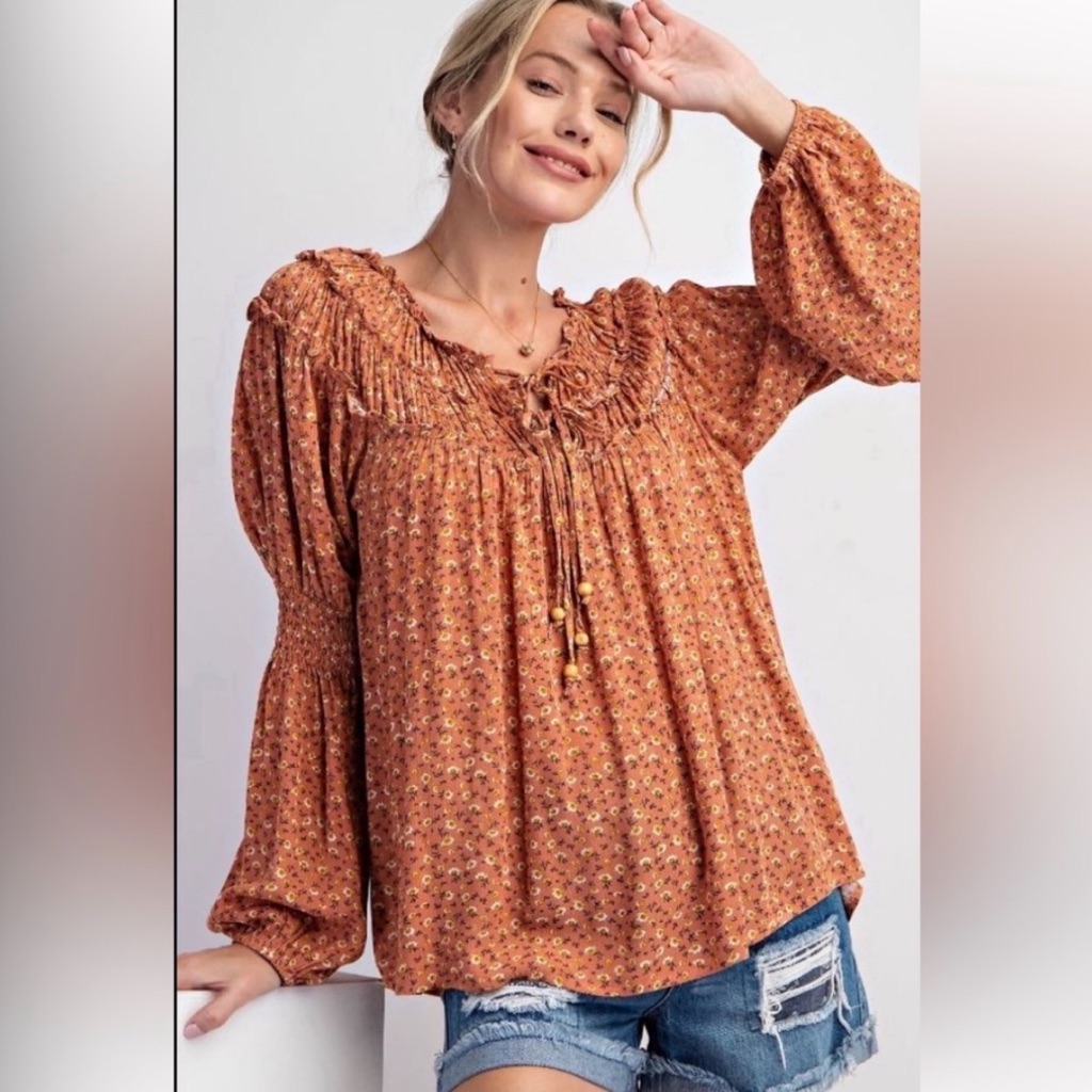 #904 Floral Rust Blouse
